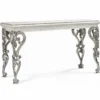 Casa Padrino Luxus Barock Massivholz Konsole Weiß / Silber 140,5 cm - Barock Möbel - Made in Italy