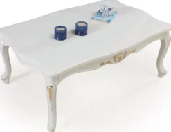 Casa Padrino Luxus Barock Massivholz Couchtisch Weiß / Gold 108 x 78 x H. 46 cm - Wohnzimmertisch im Barockstil
