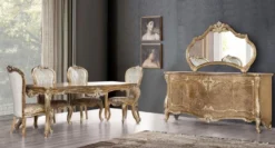 Casa Padrino Luxus Barock Möbel Set Antik Gold - 1 Barock Sideboard mit 4 Türen & 1 Barock Wandspiegel - Barock Möbel - Edel & Prunkvoll