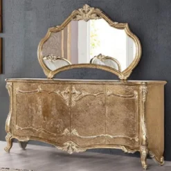 Casa Padrino Luxus Barock Möbel Set Antik Gold - 1 Barock Sideboard mit 4 Türen & 1 Barock Wandspiegel - Barock Möbel - Edel & Prunkvoll
