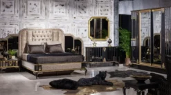 Casa Padrino Luxus Barock Möbel Set Sideboard mit Spiegel Schwarz / Gold - Verspiegelter Massivholz Schrank mit elegantem Wandspiegel - Barock Möbel - Edel & Prunkvoll