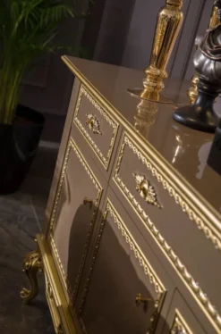 Casa Padrino Luxus Barock Möbel Set Sideboard mit Spiegel Grau / Gold - Prunkvoller Massivholz Schrank mit Wandspiegel - Edle Möbel im Barockstil - Luxus Qualität