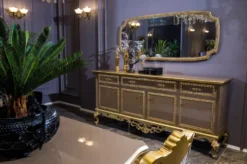 Casa Padrino Luxus Barock Möbel Set Sideboard mit Spiegel Grau / Gold - Prunkvoller Massivholz Schrank mit Wandspiegel - Edle Möbel im Barockstil - Luxus Qualität
