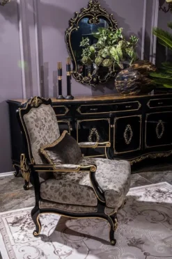 Casa Padrino Luxus Barock Möbel Set Sideboard mit Spiegel Schwarz / Gold - Prunkvoller Massivholz Schrank mit elegantem Wandspiegel - Möbel im Barockstil