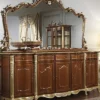 Casa Padrino Luxus Barock Möbel Set Sideboard mit Spiegel Braun / Gold / Silber - Edler Massivholz Schrank mit Wandspiegel - Hotel Möbel - Schloss Möbel - Luxus Qualität - Made in Italy