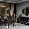 Casa Padrino Luxus Barock Möbel Set Schwarz / Gold - 1 Sideboard mit 4 Türen & 1 Spiegel - Handgefertigte Barock Möbel - Edel & Prunkvoll