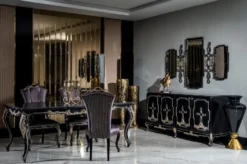 Casa Padrino Luxus Barock Möbel Set Schwarz / Gold - 1 Sideboard mit 4 Türen & 1 Spiegel - Handgefertigte Barock Möbel - Edel & Prunkvoll