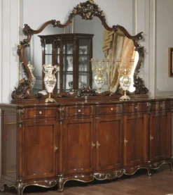 Casa Padrino Luxus Barock Möbel Set Sideboard mit Spiegel Dunkelbraun / Gold - Edler Massivholz Schrank mit Wandspiegel - Hotel Möbel - Schloss Möbel - Luxus Qualität - Made in Italy