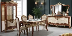 Casa Padrino Luxus Barock Möbel Set Braun / Cremefarben / Gold - 1 Barock Sideboard mit 4 Türen & 1 Barock Wandspiegel - Prunkvolle Barock Möbel
