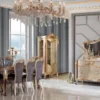 Casa Padrino Luxus Barock Möbel Set Sideboard mit Spiegel Silber / Braun / Gold - Prunkvoller Massivholz Schrank mit elegantem Wandspiegel - Möbel im Barockstil