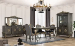 Casa Padrino Luxus Barock Möbel Set Grau / Gold - 1 Sideboard mit 4 Türen & 1 Spiegel - Edle Barock Möbel - Edel & Prunkvoll