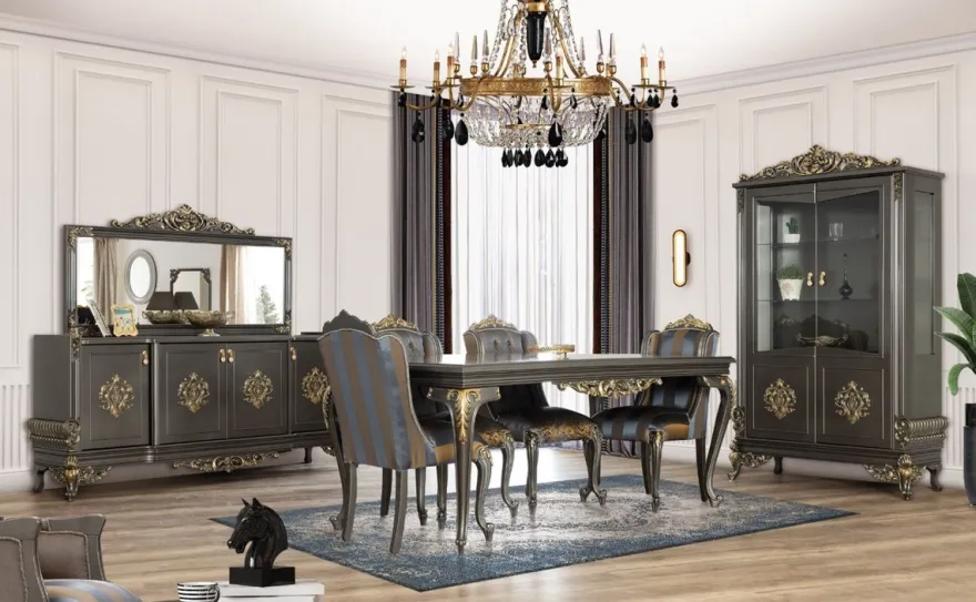 Casa Padrino Luxus Barock Möbel Set Grau / Gold - 1 Sideboard mit 4 Türen & 1 Spiegel - Edle Barock Möbel - Edel & Prunkvoll