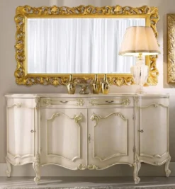 Casa Padrino Luxus Barock Möbel Set Cremefarben / Gold - 1 Barock Sideboard & 1 Barock Wandspiegel - Barock Möbel - Luxus Qualität - Made in Italy