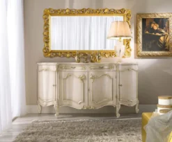 Casa Padrino Luxus Barock Möbel Set Cremefarben / Gold - 1 Barock Sideboard & 1 Barock Wandspiegel - Barock Möbel - Luxus Qualität - Made in Italy