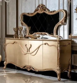 Casa Padrino Luxus Barock Möbel Set Gold - 1 Sideboard mit 4 Türen & 1 Spiegel - Handgefertigte Barock Möbel - Edel & Prunkvoll