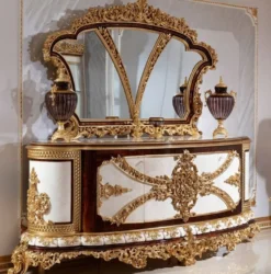 Casa Padrino Luxus Barock Möbel Set Weiß / Braun / Gold - 1 Barock Sideboard & 1 Barock Wandspiegel - Barock Möbel - Edel & Prunkvoll