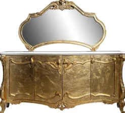 Casa Padrino Luxus Barock Möbel Set Sideboard mit Spiegel Weiß / Gold - Prunkvoller Massivholz Schrank mit elegantem Wandspiegel - Möbel im Barockstil