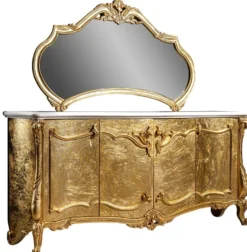 Casa Padrino Luxus Barock Möbel Set Sideboard mit Spiegel Weiß / Gold - Prunkvoller Massivholz Schrank mit elegantem Wandspiegel - Möbel im Barockstil