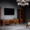 Casa Padrino Luxus Barock Möbel Set Braun / Gold - Edler Massivholz TV Schrank mit 2 Vitrinen - Barock Wohnzimmer Möbel