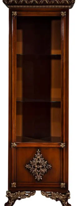 Casa Padrino Luxus Barock Möbel Set Braun / Gold - Edler Massivholz TV Schrank mit 2 Vitrinen - Barock Wohnzimmer Möbel