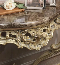 Casa Padrino Luxus Barock Möbel Set Konsole mit Spiegel Gold / Grau / Braun - Prunkvoller handgeschnitzter Konsolentisch mit Wandspiegel - Hotel Restaurant Schloss Möbel - Luxus Qualität - Made in Italy