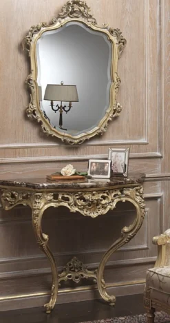 Casa Padrino Luxus Barock Möbel Set Konsole mit Spiegel Gold / Grau / Braun - Prunkvoller handgeschnitzter Konsolentisch mit Wandspiegel - Hotel Restaurant Schloss Möbel - Luxus Qualität - Made in Italy