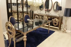 Casa Padrino Luxus Barock Möbel Set Blau / Antik Gold - 1 verspiegeltes Sideboard & 3 ovale Wandspiegel - Prunkvolle Barock Möbel