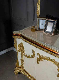 Casa Padrino Luxus Barock Möbel Set Sideboard mit Spiegel - Prunkvoller Massivholz Schrank mit Wandspiegel - Edle Möbel im Barockstil - Luxus Qualität