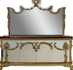 Casa Padrino Luxus Barock Möbel Set Sideboard mit Spiegel - Prunkvoller Massivholz Schrank mit Wandspiegel - Edle Möbel im Barockstil - Luxus Qualität