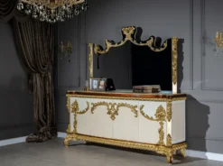 Casa Padrino Luxus Barock Möbel Set Sideboard mit Spiegel - Prunkvoller Massivholz Schrank mit Wandspiegel - Edle Möbel im Barockstil - Luxus Qualität