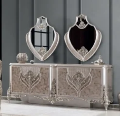 Casa Padrino Luxus Barock Möbel Set Silber - 1 Sideboard & 2 Spiegel - Handgefertigte Möbel im Barockstil - Edel & Prunkvoll