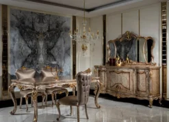 Casa Padrino Luxus Barock Möbel Set Antik Silber / Braun / Gold - 1 Sideboard mit 4 Türen & 1 Spiegel - Handgefertigte Möbel im Barockstil