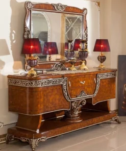 Casa Padrino Luxus Barock Möbel Set Braun / Bronzefarben - 1 Barock Sideboard & 1 Barock Wandspiegel - Handgefertigte Barock Möbel - Edel & Prunkvoll