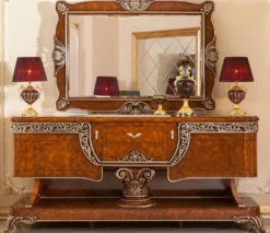 Casa Padrino Luxus Barock Möbel Set Braun / Bronzefarben - 1 Barock Sideboard & 1 Barock Wandspiegel - Handgefertigte Barock Möbel - Edel & Prunkvoll