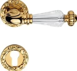 Casa Padrino Luxus Barock Messing Türgriff Set mit Swarovski Kristallglas Gold 13,7 x H. 5,3 cm - Luxus Qualität