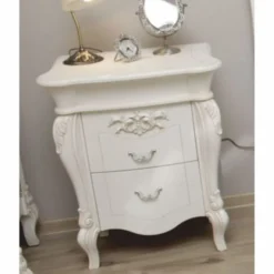Casa Padrino Luxus Barock Nachtkommode mit 2 Schubladen Weiß / Silber H. 70 cm