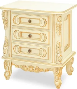 Casa Padrino Luxus Barock Nachtkommode Creme / Beige - Prunkvoller Barock Nachttisch mit 3 Schubladen - Luxus Schlafzimmer Möbel im Barockstil - Barock Möbel - Barock Einrichtung