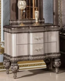 Casa Padrino Luxus Barock Nachtkommode Grau / Schwarz / Gold - Prunkvoller Barockstil Nachttisch mit 2 Schubladen - Luxus Schlafzimmer Möbel im Barockstil - Barock Möbel - Barock Interior