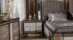 Casa Padrino Luxus Barock Nachtkommode Grau / Schwarz / Gold - Prunkvoller Barockstil Nachttisch mit 2 Schubladen - Luxus Schlafzimmer Möbel im Barockstil - Barock Möbel - Barock Interior