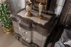 Casa Padrino Luxus Barock Nachtkommode Grau / Schwarz / Gold - Prunkvoller Barockstil Nachttisch mit 2 Schubladen - Luxus Schlafzimmer Möbel im Barockstil - Barock Möbel - Barock Interior