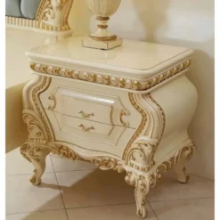Casa Padrino Luxus Barock Nachtkommode mit 2 Schubladen Creme / Gold - Schlafzimmer Möbel