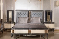 Casa Padrino Luxus Barock Nachtkommode Beige / Schwarz / Gold - Prunkvoller Barockstil Nachttisch mit 2 Schubladen - Luxus Schlafzimmer Möbel im Barockstil - Barock Möbel - Barock Interior