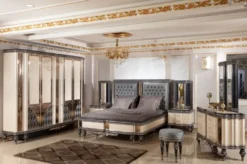 Casa Padrino Luxus Barock Nachtkommode Beige / Schwarz / Gold - Prunkvoller Barockstil Nachttisch mit 2 Schubladen - Luxus Schlafzimmer Möbel im Barockstil - Barock Möbel - Barock Interior