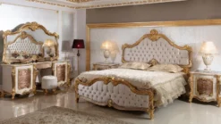 Casa Padrino Luxus Barock Nachtkommode mit 3 Schubladen Weiß / Braun / Gold