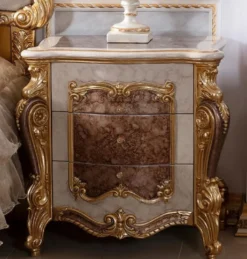 Casa Padrino Luxus Barock Nachtkommode mit 3 Schubladen Weiß / Braun / Gold