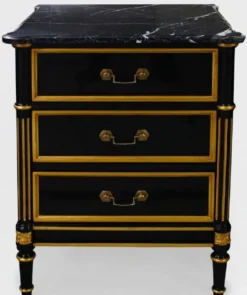 Casa Padrino Luxus Barock Nachtkommode Schwarz / Gold - Barock Mahagoni Nachttisch mit 3 Schubladen und Marmorplatte - Barock Schlafzimmer Möbel - Luxus Möbel in Barockstil - Edel & Prunkvoll