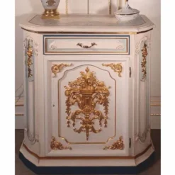 Casa Padrino Luxus Barock Nachtkommode Weiß / Hellblau / Gold H. 89 cm - Made in Italy