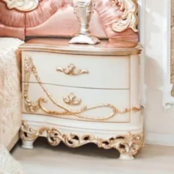 Casa Padrino Luxus Barock Nachtkommode Weiß / Creme / Kupferfarben 70 x 55 x H. 68 cm - Prunkvoller Massivholz Nachttisch - Barock Schlafzimmer Möbel