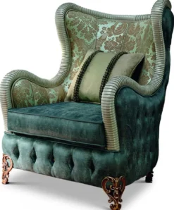 Casa Padrino Luxus Barock Ohrensessel Grün / Braun / Gold - Made in Italy