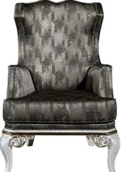 Casa Padrino Luxus Barock Ohrensessel Grün / Weiß / Gold 77 x 85 x H. 113 cm - Wohnzimmer Sessel mit elegantem Muster - Barock Wohnzimmer Möbel
